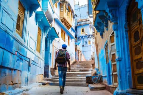 Jodhpur — Indigo lanes under a cliff-top fort