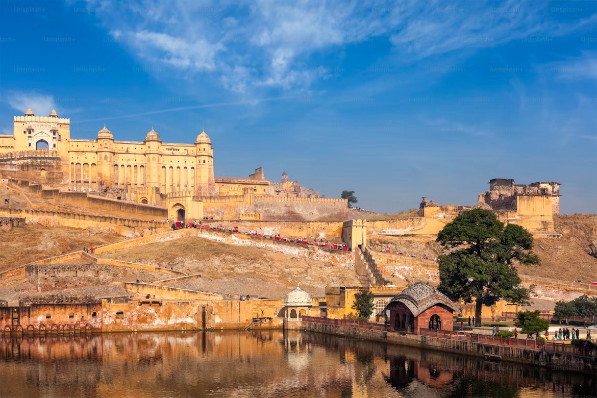 Amber Fort above Maota Lake outside Jaipur, seen in late morning light